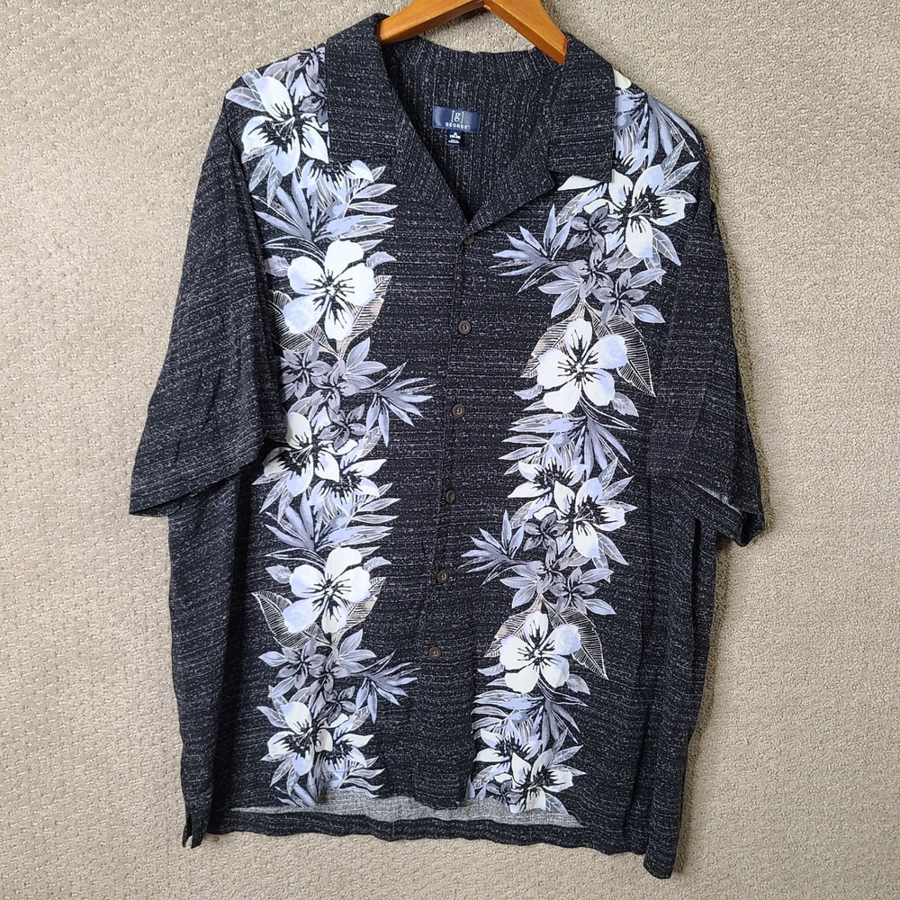 George Shirt Womens XL Black Floral Button Down Rayon Short Sleeve Tropical